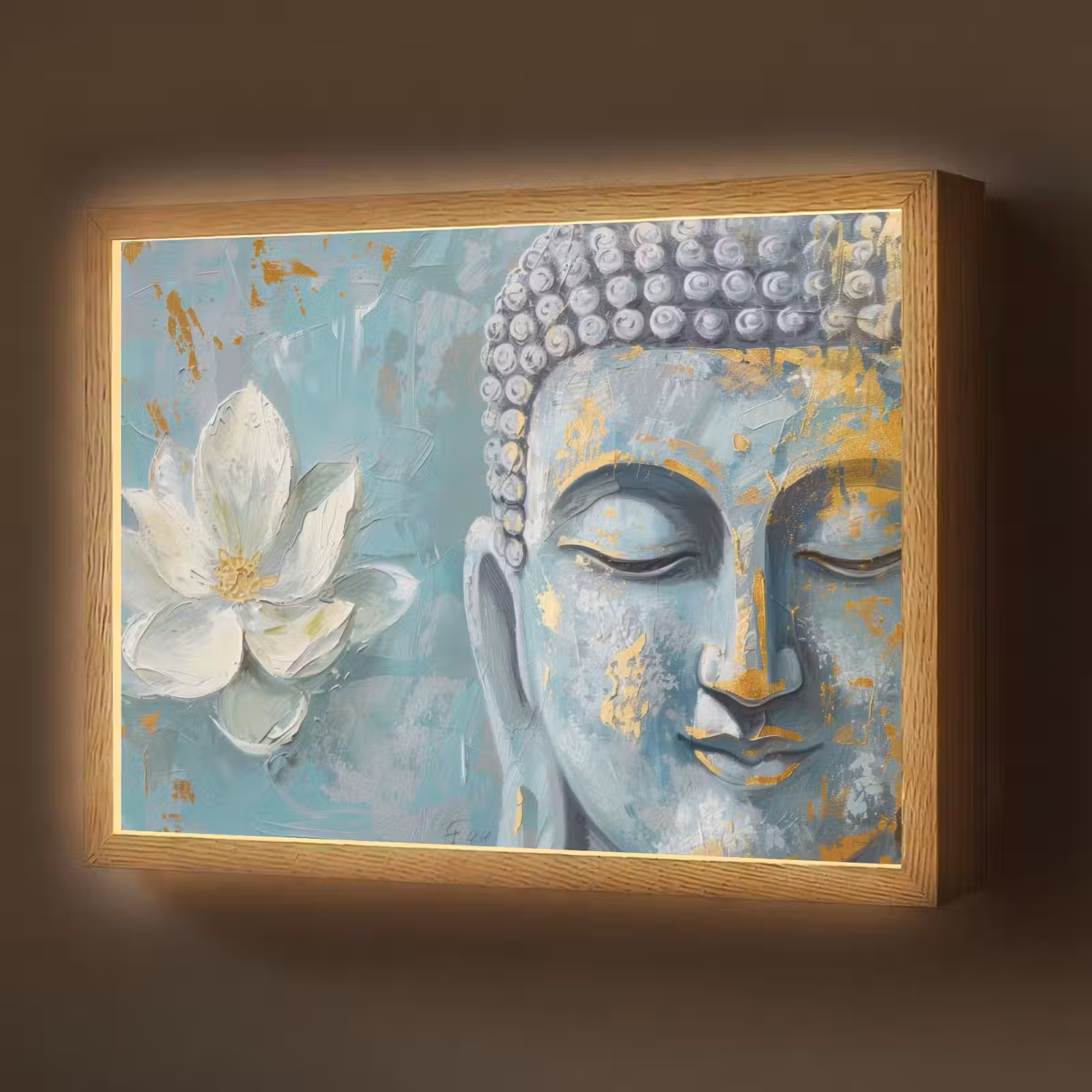 Lightbox - Wandlamp - Boeddha - Bloem - Lotus - Goud - Blauw — 1