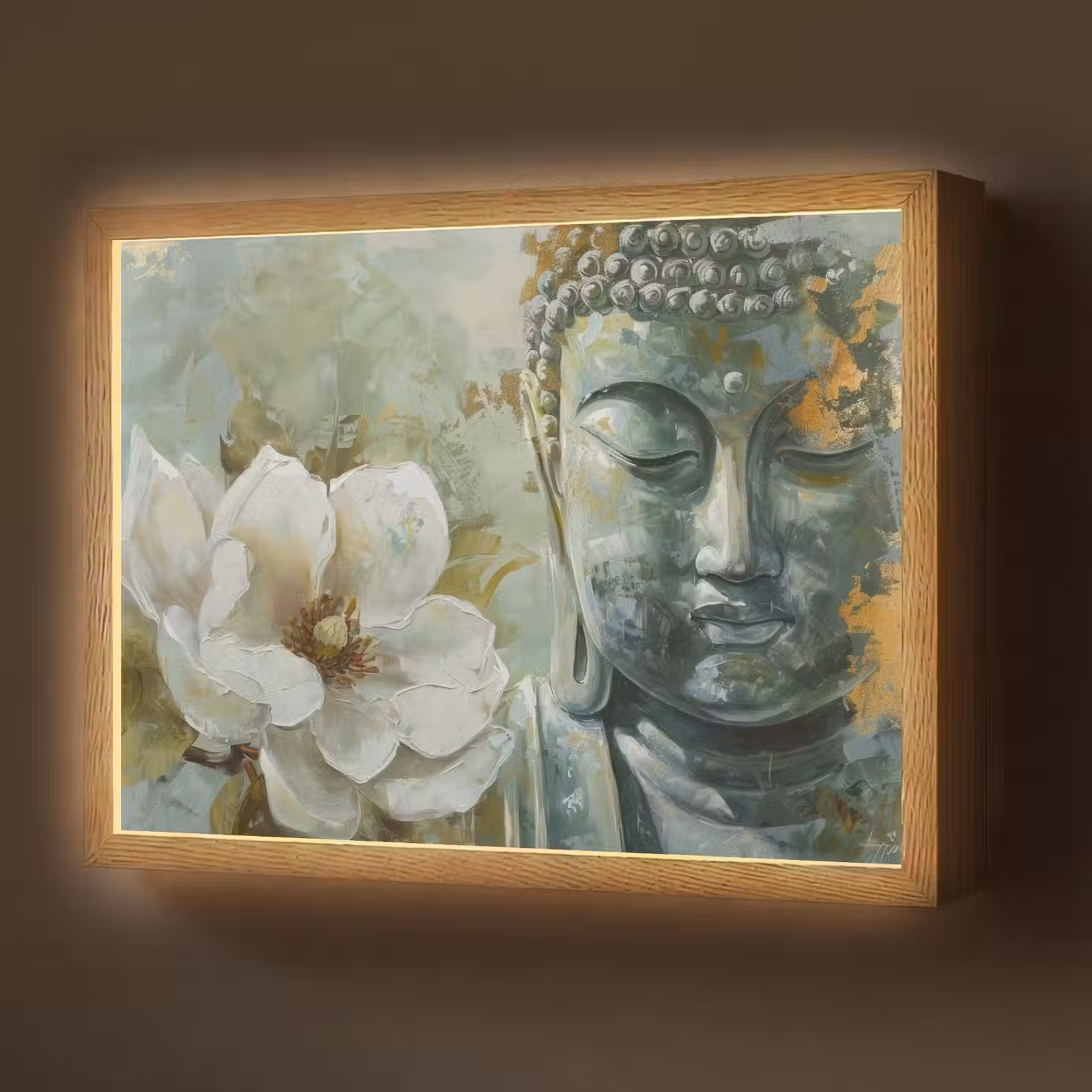 Lightbox - Wandlamp - Boeddha - Groen - Lotusbloem - Wit — 1