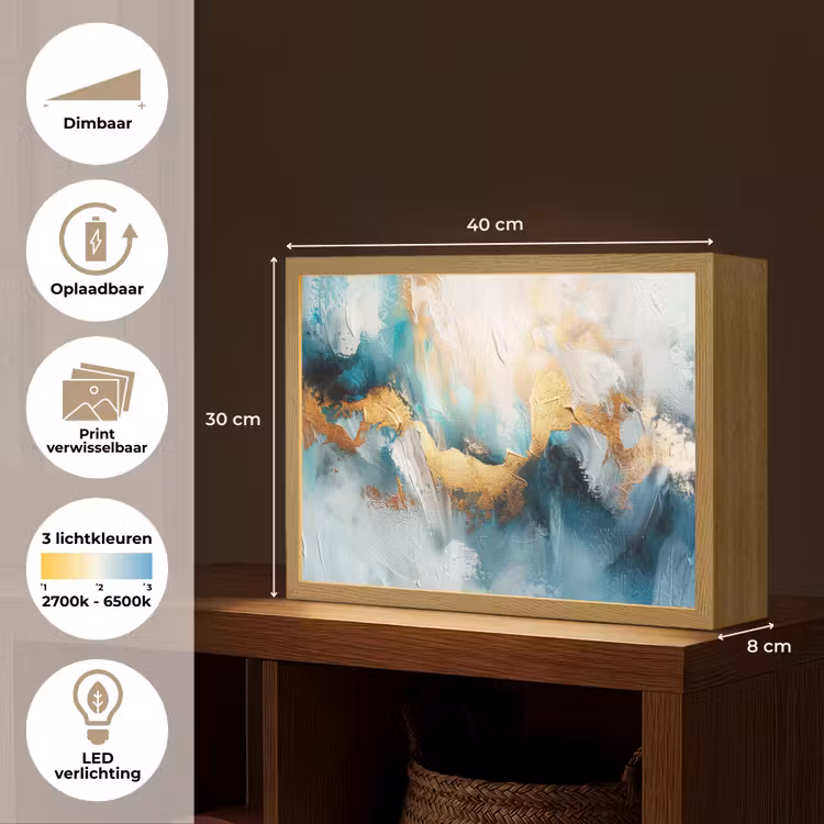 Lightbox - Wandlamp - Abstract - Kunst - Gold - Blauw — 10