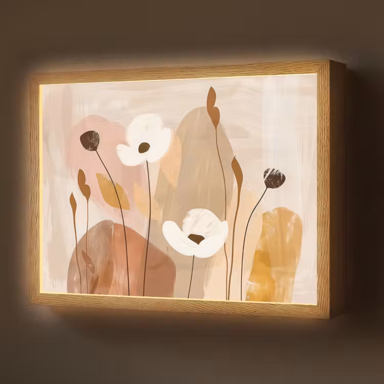 Lightbox - Wandlamp - Bloemen - Abstract - Beige - Line art — 1