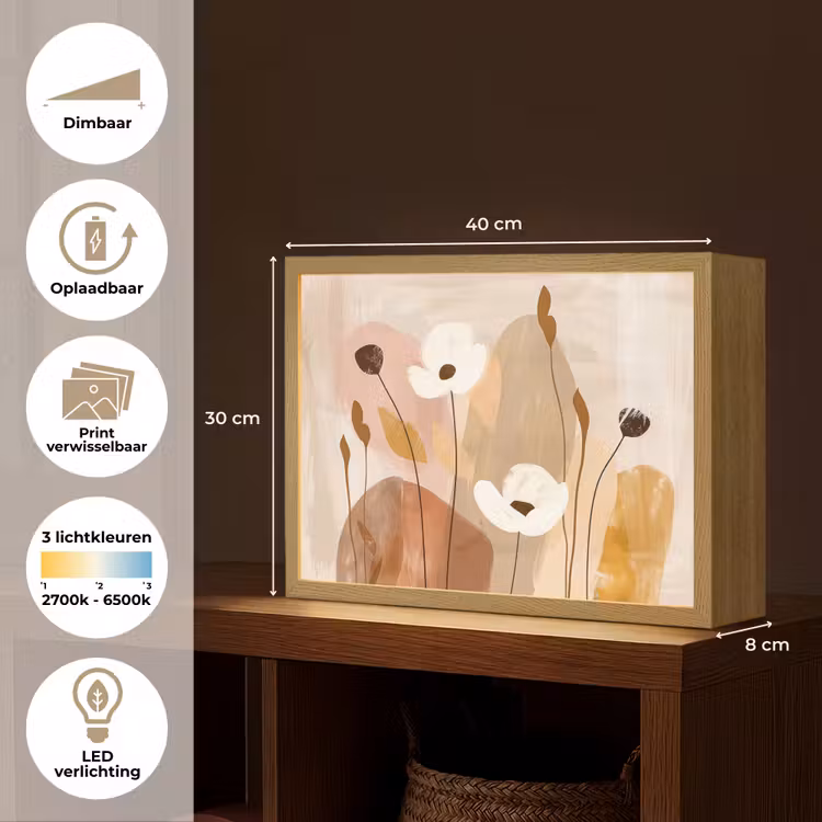 Lightbox - Wandlamp - Bloemen - Abstract - Beige - Line art — 10