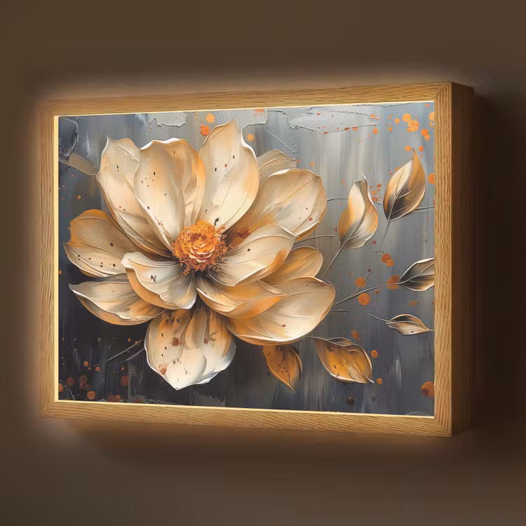 Lightbox - Wandlamp - Bloemen - Goud - Kunst - Zwart - Modern — 1