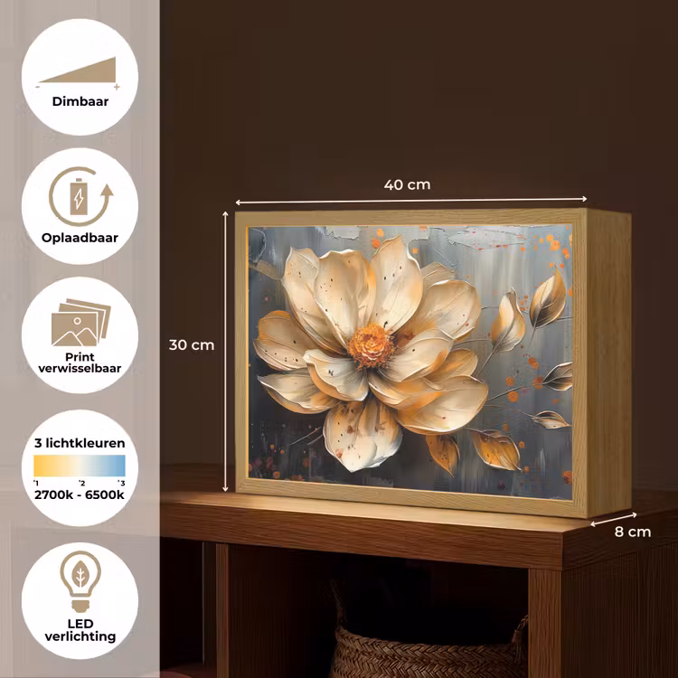 Lightbox - Wandlamp - Bloemen - Goud - Kunst - Zwart - Modern — 10