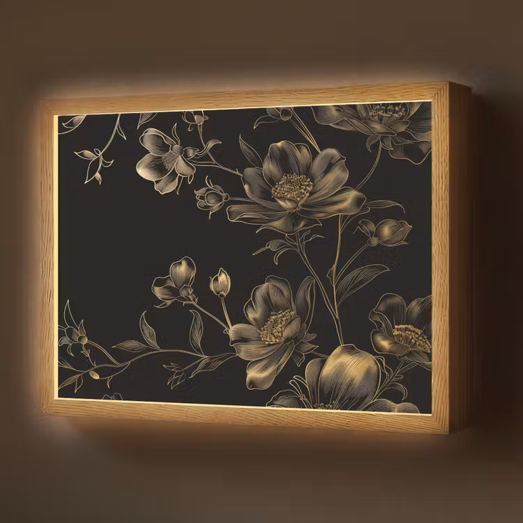Lightbox - Wandlamp - Bloemen - Zwart - Goud - Line art — 1