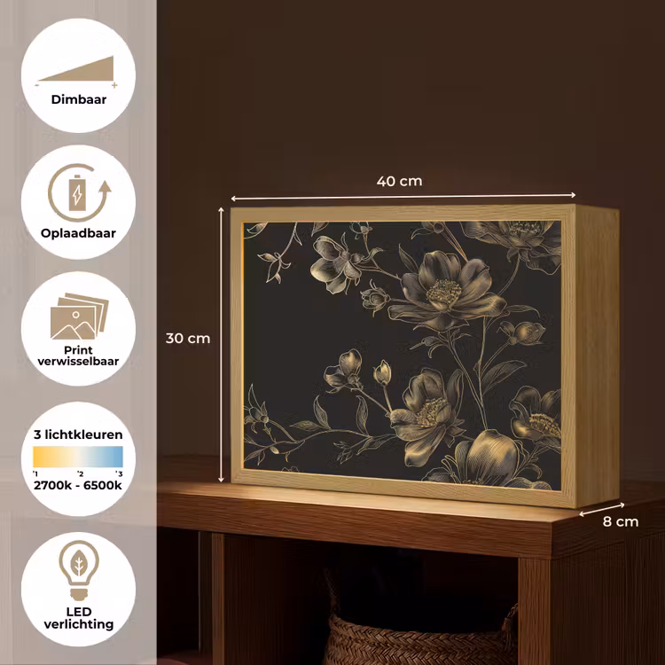 Lightbox - Wandlamp - Bloemen - Zwart - Goud - Line art — 10