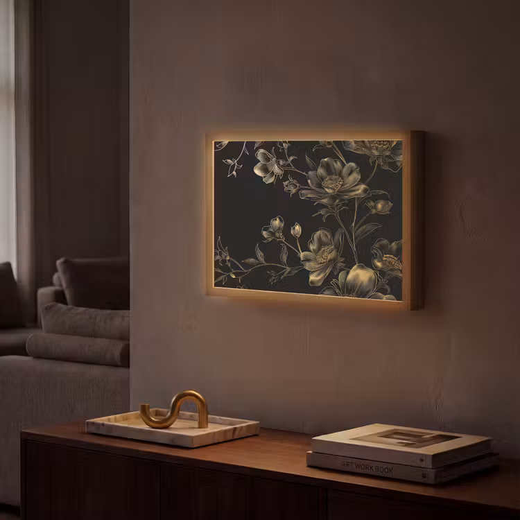 Lightbox - Wandlamp - Bloemen - Zwart - Goud - Line art — 2