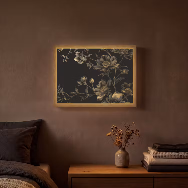 Lightbox - Wandlamp - Bloemen - Zwart - Goud - Line art — 3