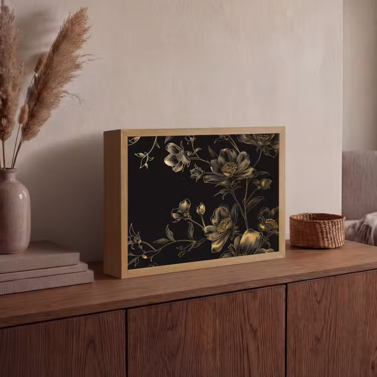 Lightbox - Wandlamp - Bloemen - Zwart - Goud - Line art — 4