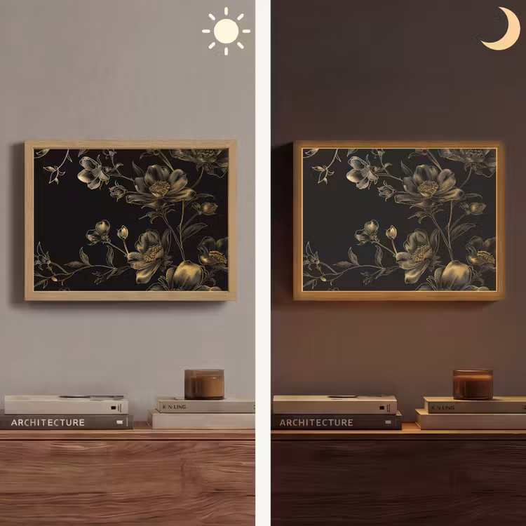Lightbox - Wandlamp - Bloemen - Zwart - Goud - Line art — 6