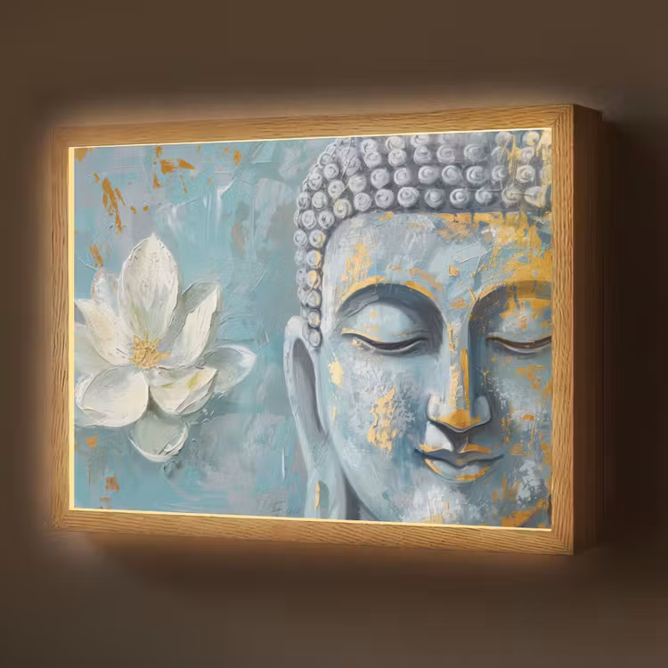 Lightbox - Wandlamp - Boeddha - Bloem - Lotus - Goud - Blauw — 1