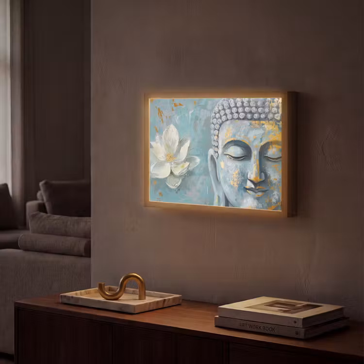 Lightbox - Wandlamp - Boeddha - Bloem - Lotus - Goud - Blauw — 2