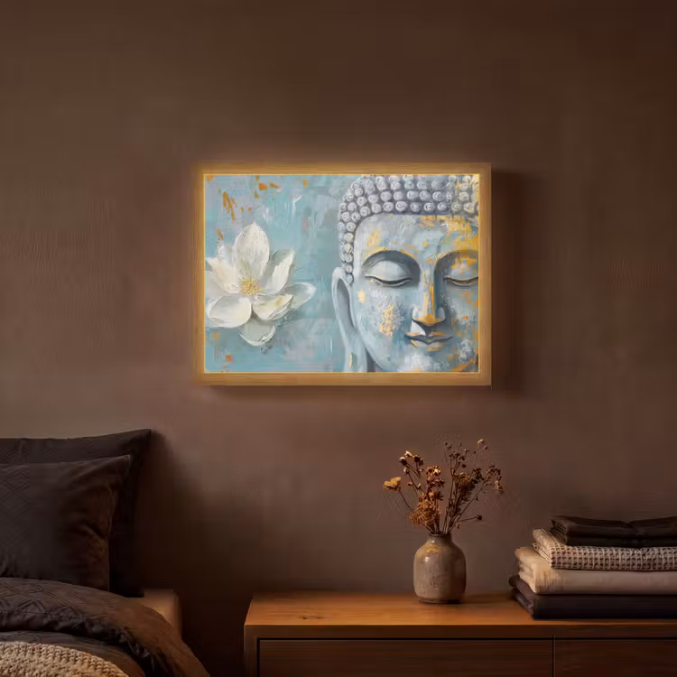 Lightbox - Wandlamp - Boeddha - Bloem - Lotus - Goud - Blauw — 3