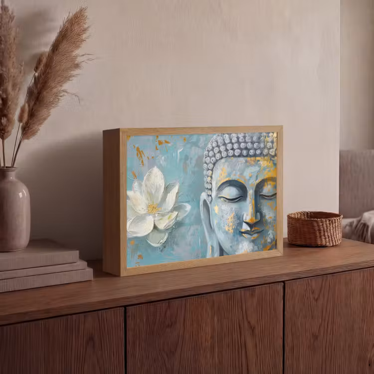 Lightbox - Wandlamp - Boeddha - Bloem - Lotus - Goud - Blauw — 4