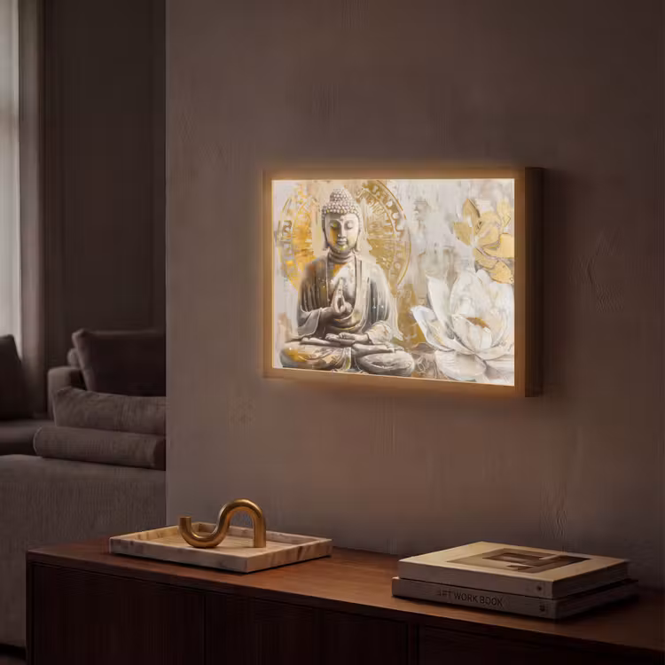 Lightbox - Wandlamp - Boeddha - Bloem - Lotus - Wit - Goud - Zen — 2