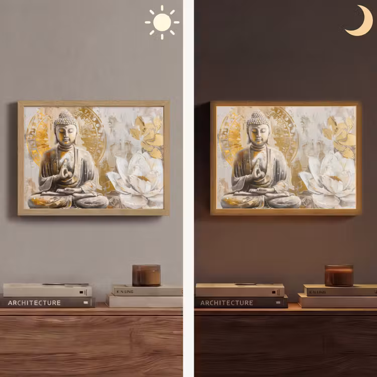 Lightbox - Wandlamp - Boeddha - Bloem - Lotus - Wit - Goud - Zen — 6
