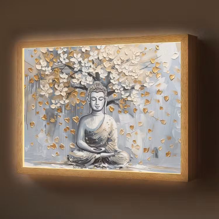 Lightbox - Wandlamp - Boeddha - Bloemen - Boom - Goud - Modern — 1