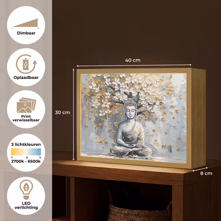 Lightbox - Wandlamp - Boeddha - Bloemen - Boom - Goud - Modern — 10