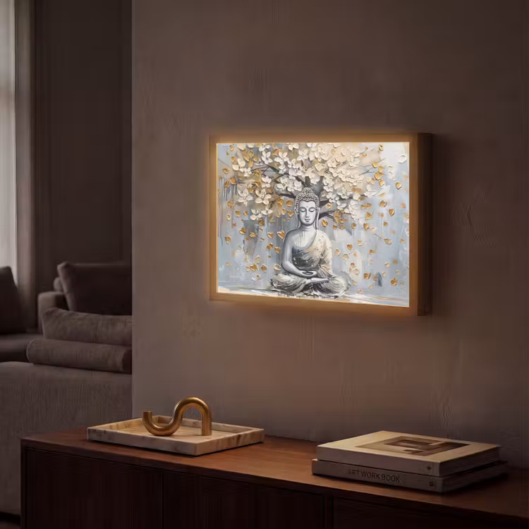 Lightbox - Wandlamp - Boeddha - Bloemen - Boom - Goud - Modern — 2