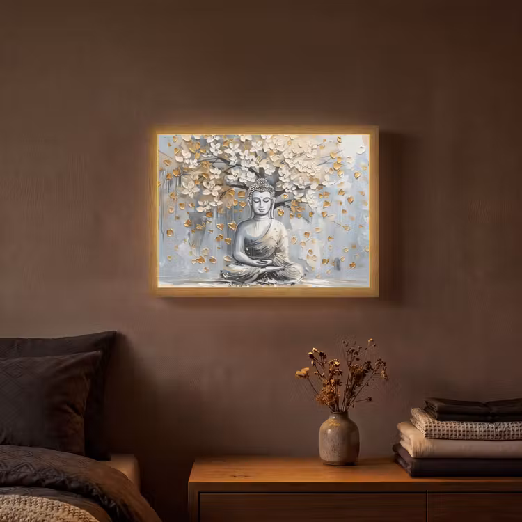 Lightbox - Wandlamp - Boeddha - Bloemen - Boom - Goud - Modern — 3