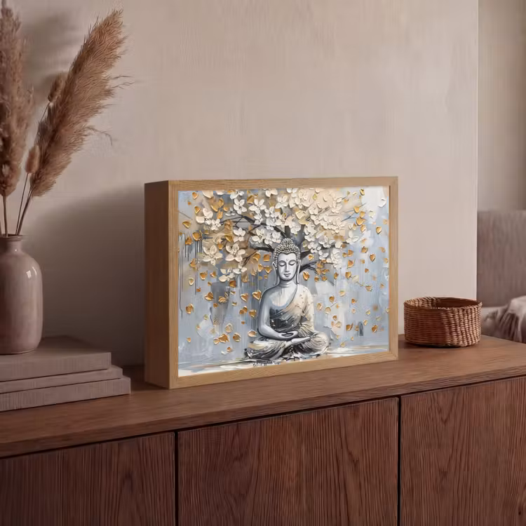 Lightbox - Wandlamp - Boeddha - Bloemen - Boom - Goud - Modern — 4