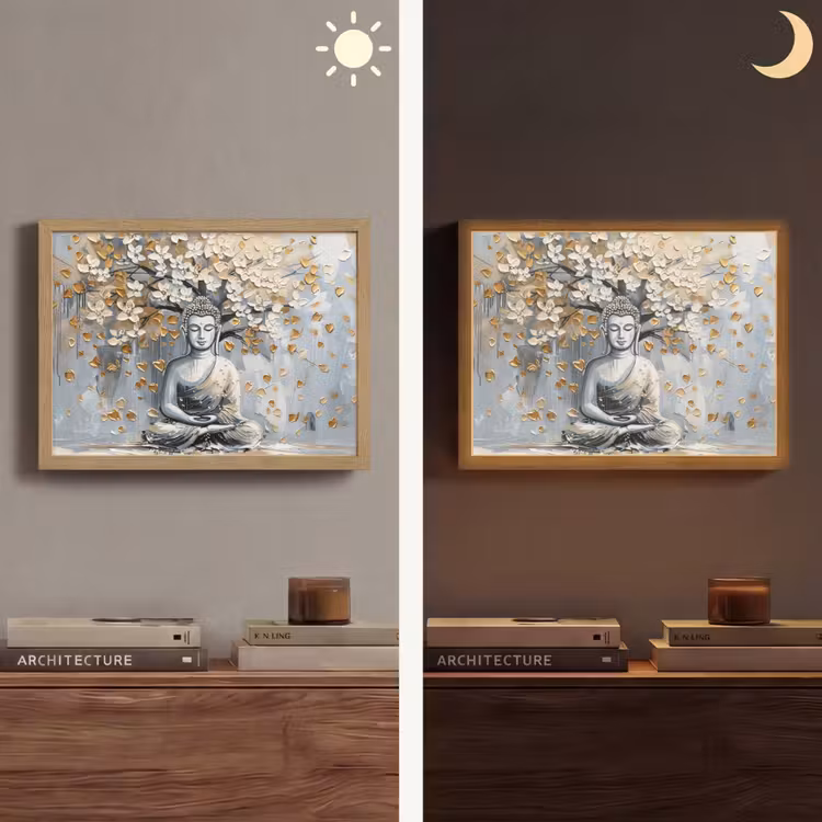 Lightbox - Wandlamp - Boeddha - Bloemen - Boom - Goud - Modern — 6