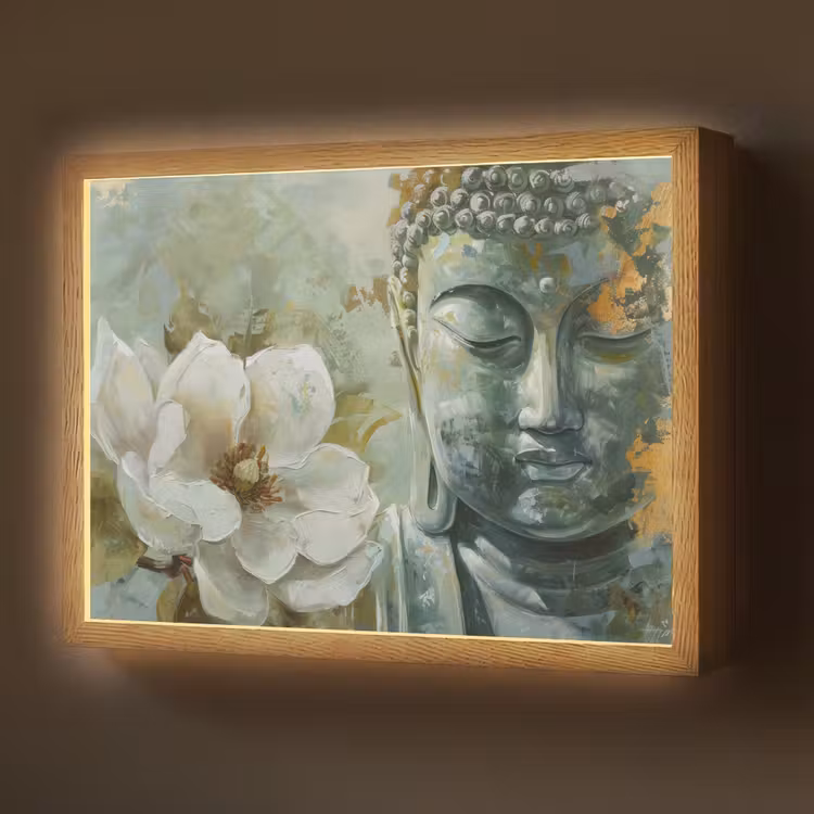 Lightbox - Wandlamp - Boeddha - Groen - Lotusbloem - Wit — 1