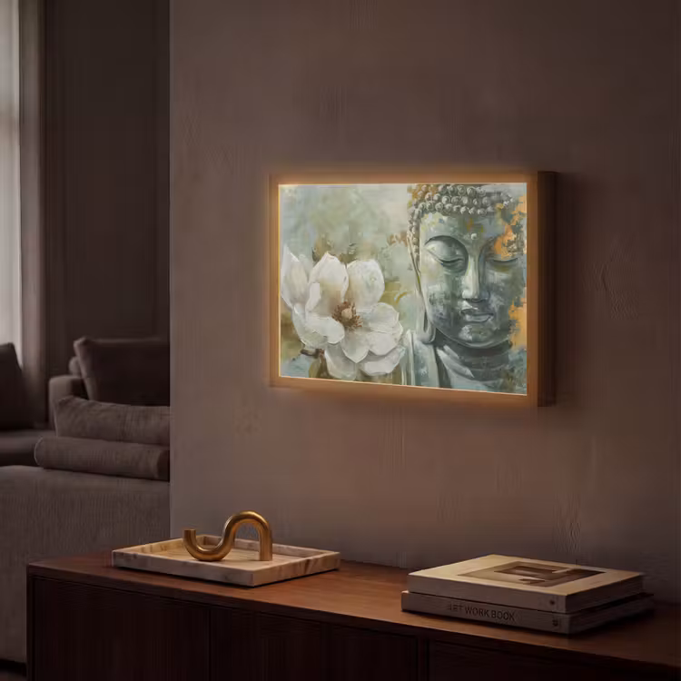 Lightbox - Wandlamp - Boeddha - Groen - Lotusbloem - Wit — 2