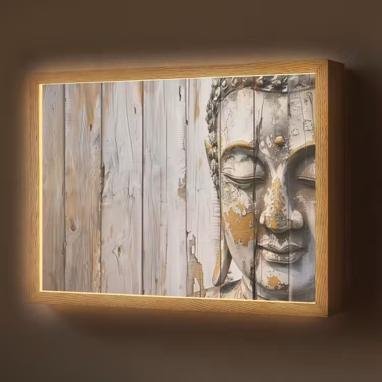 Lightbox - Wandlamp - Boeddha - Houtlook - Modern - Industrieel — 1