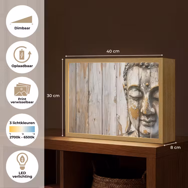 Lightbox - Wandlamp - Boeddha - Houtlook - Modern - Industrieel — 10