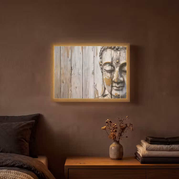 Lightbox - Wandlamp - Boeddha - Houtlook - Modern - Industrieel — 3