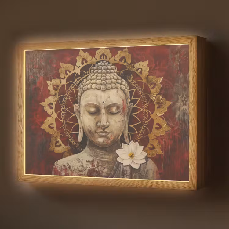 Lightbox - Wandlamp - Boeddha - Mandala - Bloem - Rood - Goud - Zen — 1