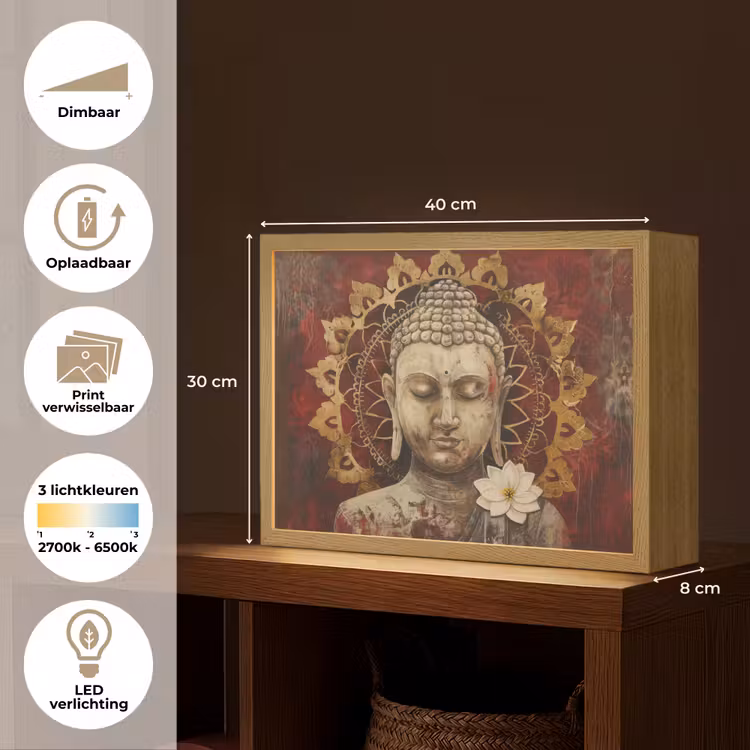 Lightbox - Wandlamp - Boeddha - Mandala - Bloem - Rood - Goud - Zen — 10