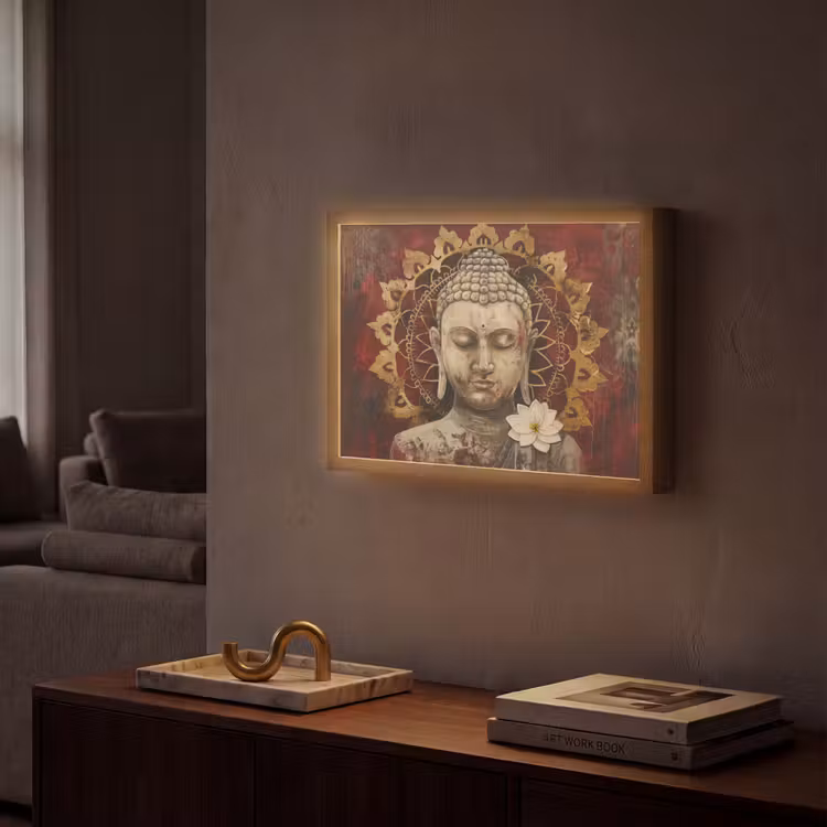 Lightbox - Wandlamp - Boeddha - Mandala - Bloem - Rood - Goud - Zen — 2