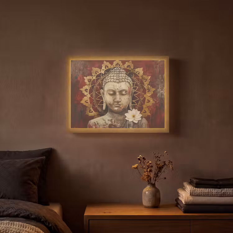 Lightbox - Wandlamp - Boeddha - Mandala - Bloem - Rood - Goud - Zen — 3
