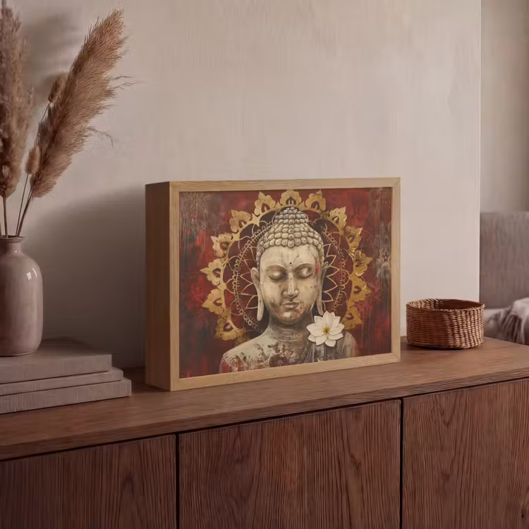 Lightbox - Wandlamp - Boeddha - Mandala - Bloem - Rood - Goud - Zen — 4
