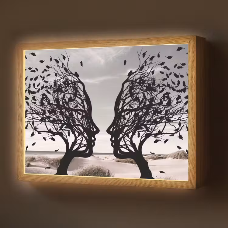 Lightbox - Wandlamp - Bomen - Gezicht - Bladeren - Moderne kunst — 1