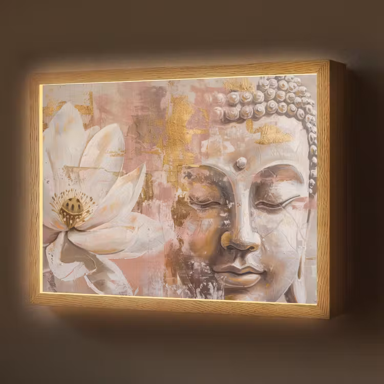 Lightbox - Wandlamp - Buddha - Bloem - Goud - Roze - Abstract — 1
