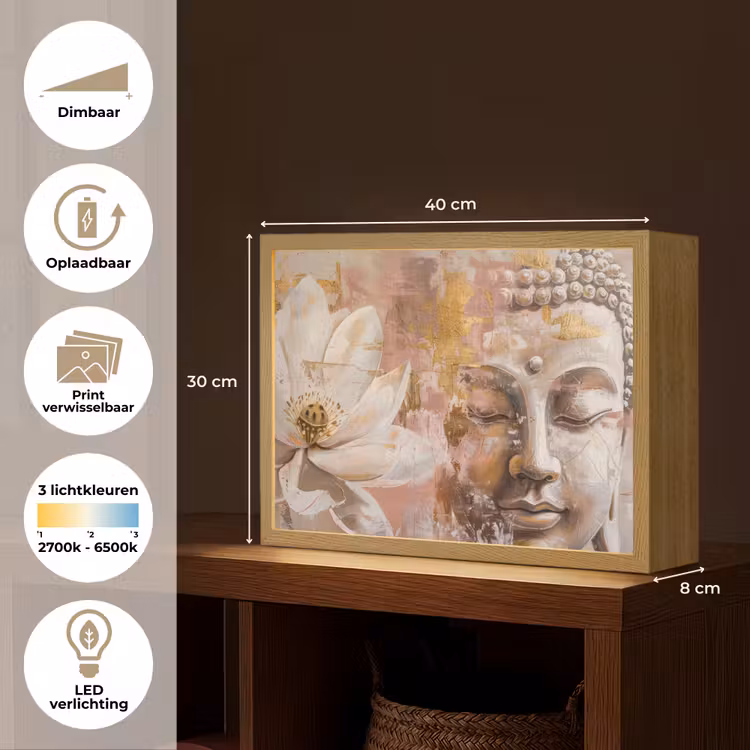 Lightbox - Wandlamp - Buddha - Bloem - Goud - Roze - Abstract — 10