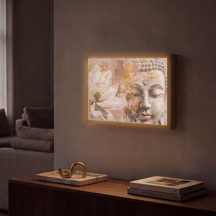 Lightbox - Wandlamp - Buddha - Bloem - Goud - Roze - Abstract — 2
