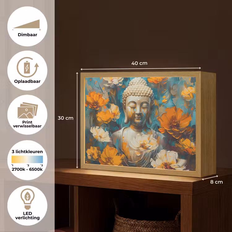 Lightbox - Wandlamp - Buddha - Bloemen - Kleurrijk - Modern — 10