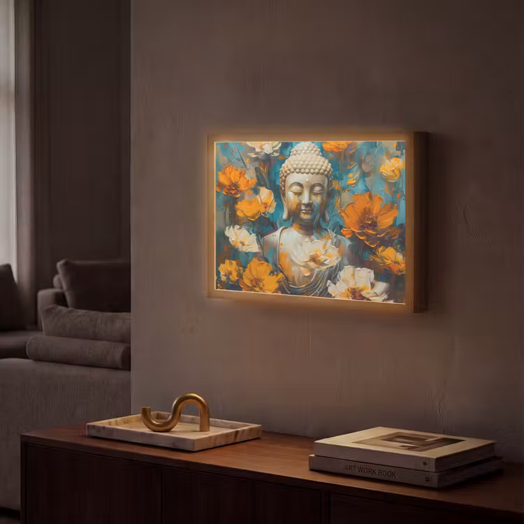 Lightbox - Wandlamp - Buddha - Bloemen - Kleurrijk - Modern — 2