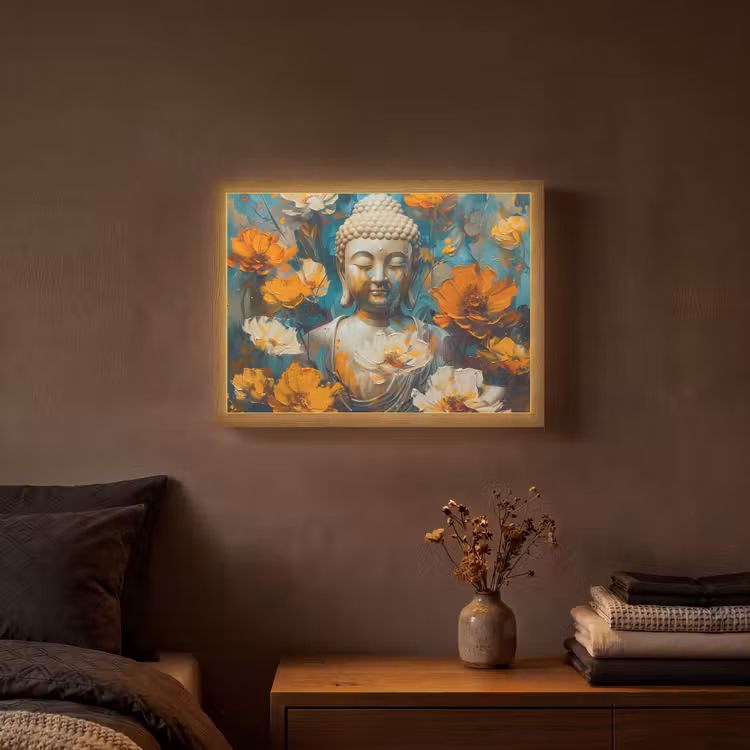 Lightbox - Wandlamp - Buddha - Bloemen - Kleurrijk - Modern — 3
