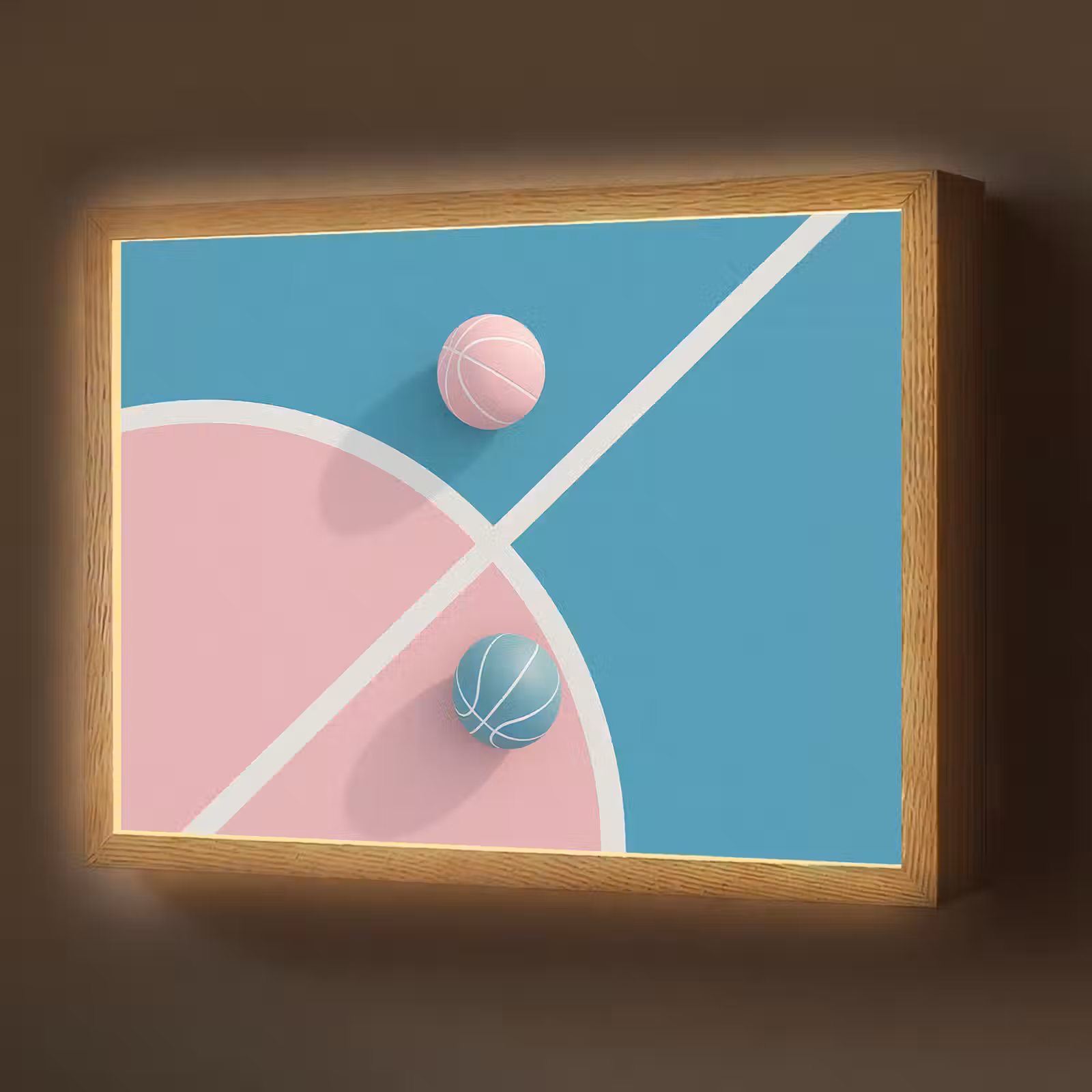 Lightbox - Wandlamp - Basketbal - Pastel - Roze - BLauw — 1