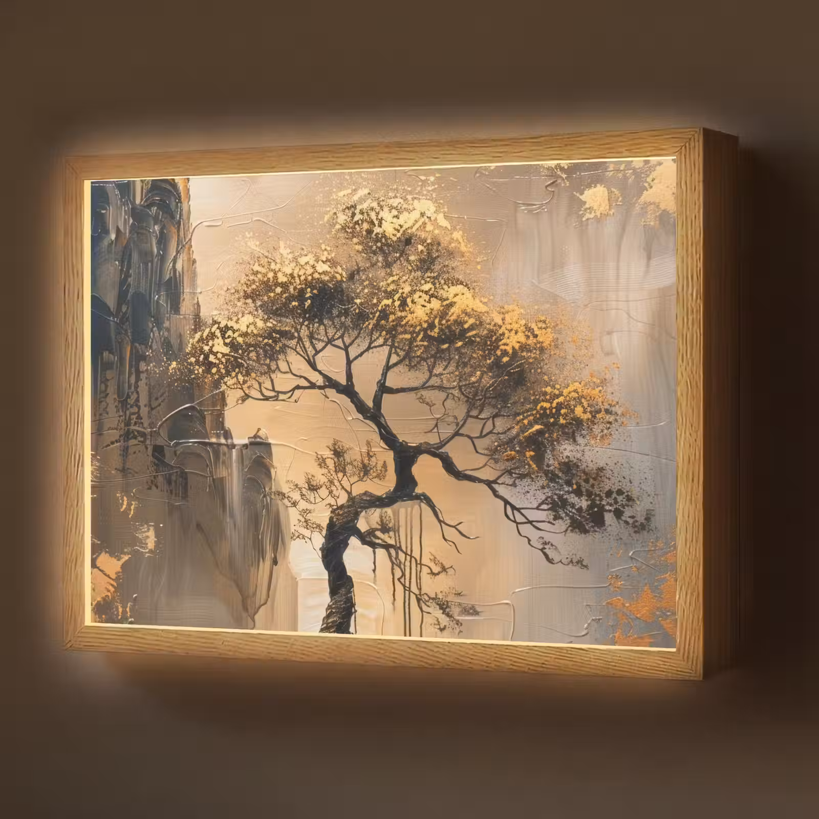 Lightbox - Wandlamp - Boom - Goud - Landschap - Verf — 1