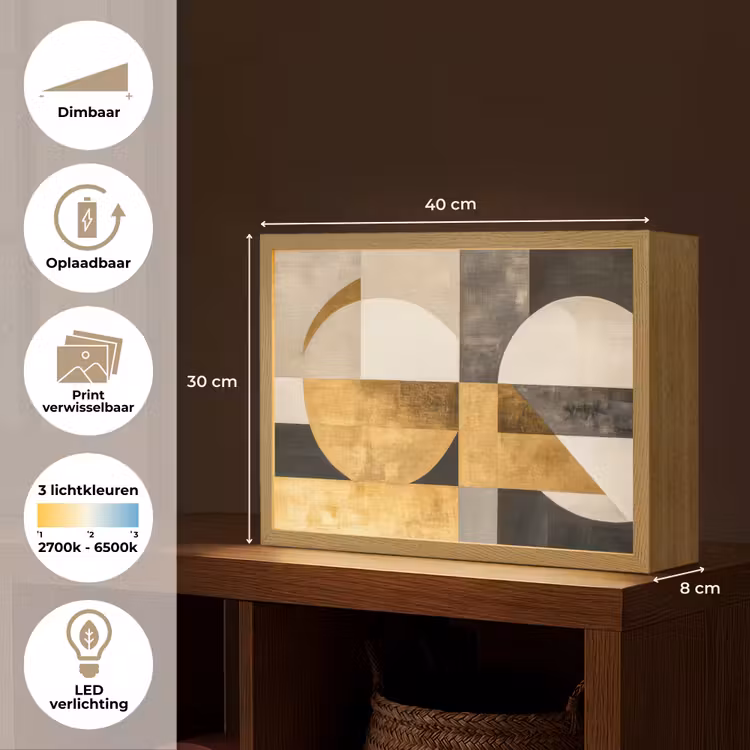 Lightbox - Wandlamp - Abstract - Goud - Grijs - Vormen - Geometrisch — 10