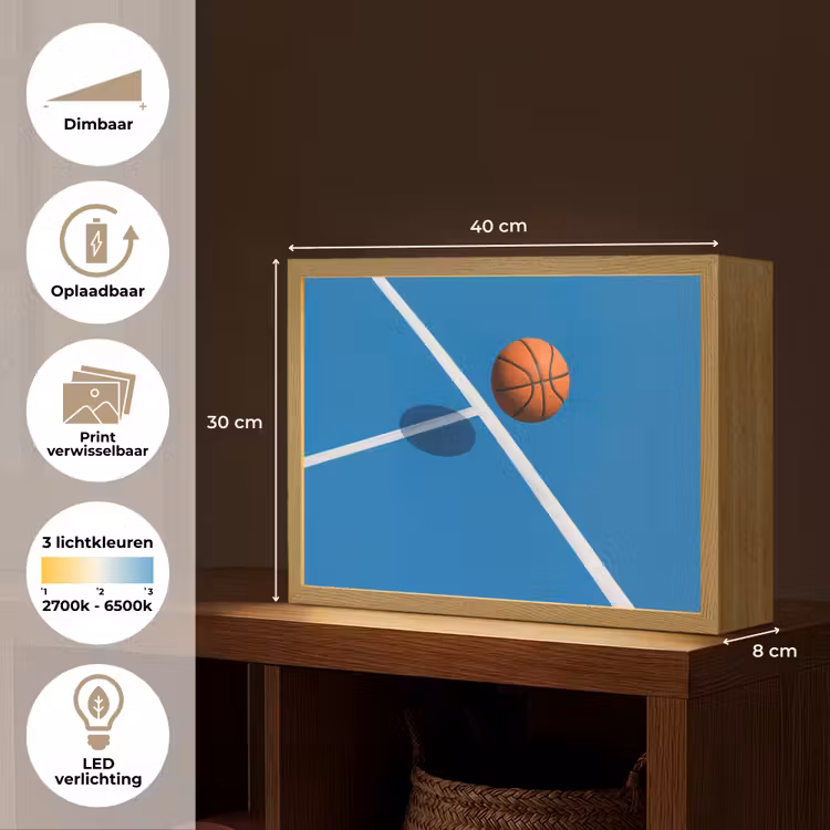 Lightbox - Wandlamp - Basket - Bal - Blauw - Zwevend — 10