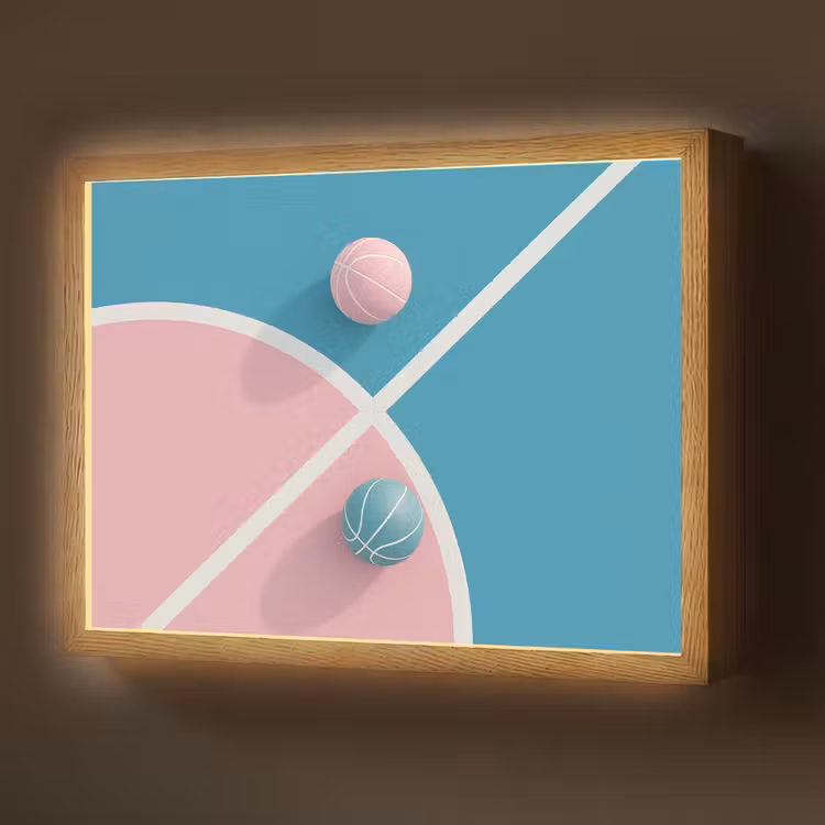 Lightbox - Wandlamp - Basketbal - Pastel - Roze - BLauw — 1
