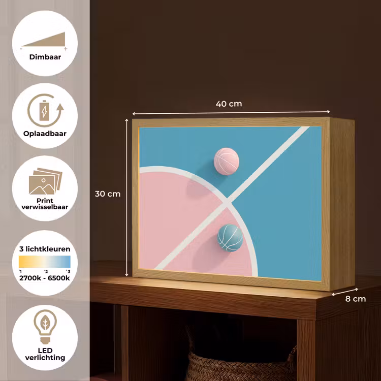 Lightbox - Wandlamp - Basketbal - Pastel - Roze - BLauw — 10