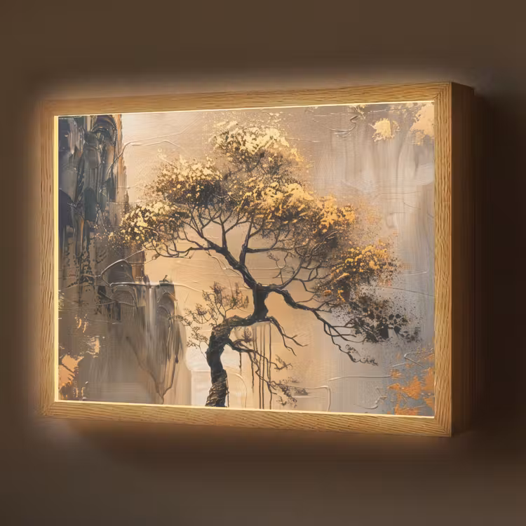 Lightbox - Wandlamp - Boom - Goud - Landschap - Verf — 1