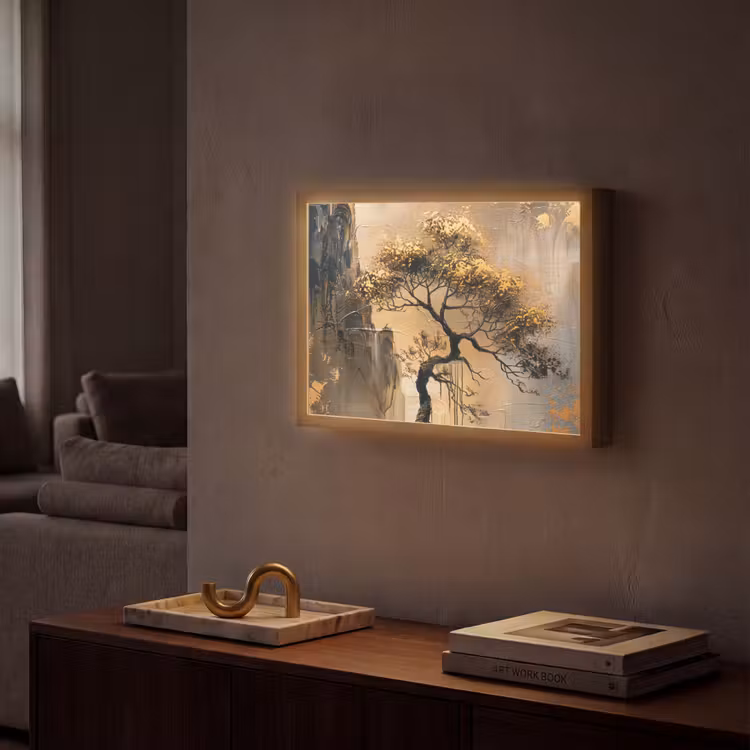 Lightbox - Wandlamp - Boom - Goud - Landschap - Verf — 2
